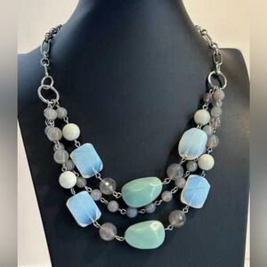 Lia Sophia Kiam Collection South Pacific 21” Grey Agate & Opalite Necklace